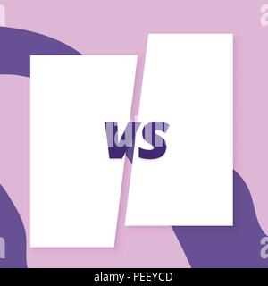 VS screen. Versus sign on divided background. Decorative battle cover with lettering. Template for banner, poster, flyer, brochure, card. Vector illus Stock Vector