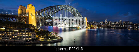 Sydney Harbour Bridge at Night taken onboard the cruise ship RMS Queen Victoria during her world voyage Stock Photo