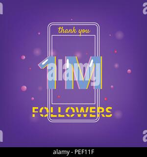 1M Followers  banner. Vector illustration. 1million Followers thank you phrase with random items. Ultra violet palette colors. Vector illustration. Stock Vector