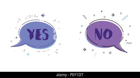 Yes and No check marks on speech bubbles with geometric shapes. Memphis style. Element for graphic design - poster, flyer, brochure, card, tag, sticke Stock Vector