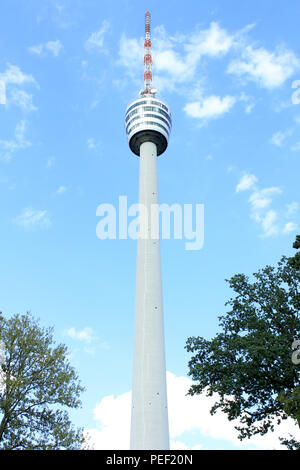 Famous TV Tower located Stuttgart Germany Telecommunications tower against blue sky Stock Photo