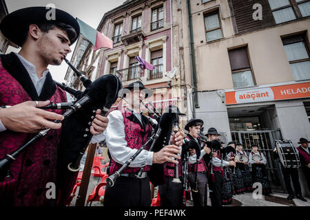 Pipers, Spanish folklore, Candas, Asturias, Spain Bagpipes Stock Photo