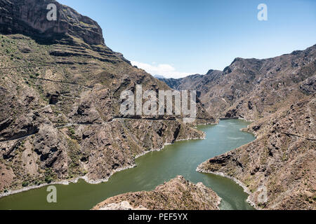 Reservoir Embalse Presa del Parralillo, Artenara, Gran Canaria, Canary Islands, Spain Stock Photo