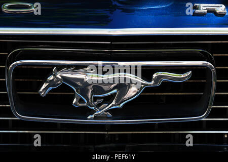 Vintage Ford Mustang, emblem, front view, Germany Stock Photo