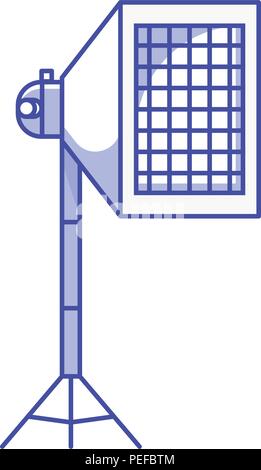 Soft box icon in outline style. Photostudio flashlight with softbox diffuser, grid and stand. Photography studio light vector illustration in flat des Stock Vector