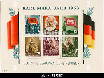 Karl Marx Commemorative Postage Stamp Sheet, East Germany, DDR, 1953 Stock Photo