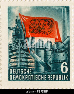 Industrial Stamp from Karl Marx Commemorative Postage Stamp Sheet, East Germany, DDR, 1953 Stock Photo