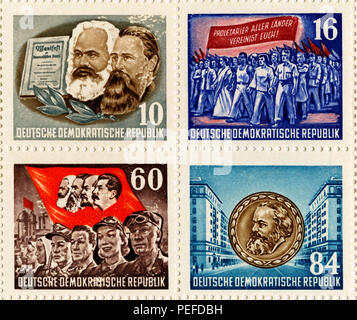 Stamps only from Karl Marx Commemorative Postage Stamp Sheet, East Germany, DDR, 1953 Stock Photo