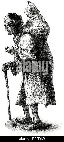 Blind Beggar, Constantinople, Turkey, Illustration, Classical Portfolio of Primitive Carriers, by Marshall M. Kirman, World Railway Publ. Co., Illustration, 1895 Stock Photo
