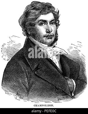 Jean-François Champollion (1790-1832), French Scholar and Philologist, known Primarily as a Decipherer of Egyptian hieroglyphs, Illustration, Cyclopaedia of Universal History, Volume 1, The Ancient World, by John Clark Ridpath, the Jones Brothers Publishing Company, 1885 Stock Photo