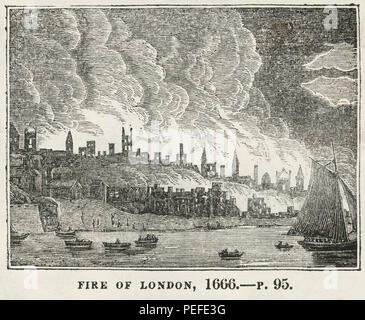 Fire of London, 1666, Illustration from the Book, Historical Cabinet, L.H. Young Publisher, New Haven, 1834 Stock Photo