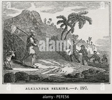 Alexander Selkirk, Illustration from the Book, Historical Cabinet, L.H. Young Publisher, New Haven, 1834 Stock Photo