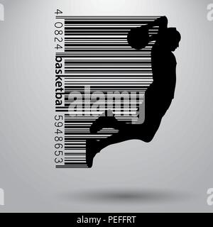 Silhouette of a basketball player and barcode. Stock Vector