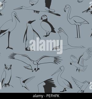 Seamless pattern birds hand drawn, vector Stock Vector