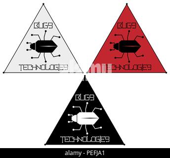 An abstract beetle in a triangle with an inscription bugs of technology, a minimalistic logo Stock Vector