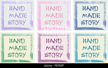text logo of a handmade shop in a watercolor frame Stock Vector