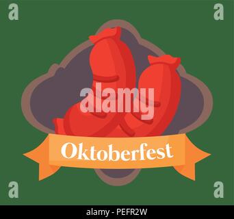 Oktoberfest festival emblem with sausages icon over green background, colorful design. vector illustration Stock Vector