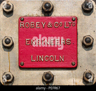 Robey and Co name plate on traction engine. Welland Steam Rally Worcestershire UK. July 2018. Stock Photo