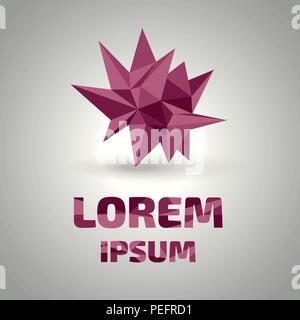 Pink Low poly vector crystal logo on the gray background Stock Vector
