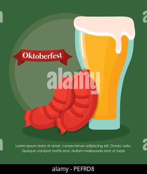 oktoberfest infographic template with sausages and beer glass icon over green background, colorful design. vector illustration Stock Vector
