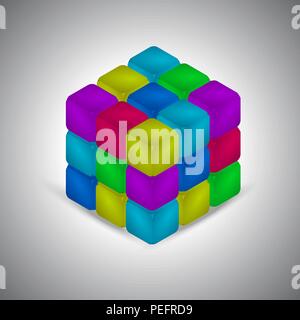 Isometric Rubiks cube on the gray scene with shadow Stock Vector