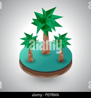 Isometric palms on the piece of the soil on the gray background Stock Vector
