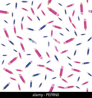 Vector illustration. Seamless pattern of colored pencils randomly Stock Vector