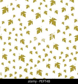 Seamless pattern of autumn green leaves randomly Stock Vector