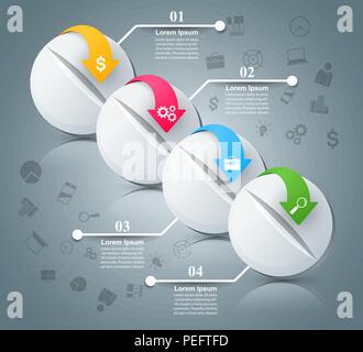Medicine, health business infographic. Pill icon. Four items. Stock Vector