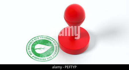 ECO FRIENDLY  stamp. Red round rubber stamper and green stamp with text eco friendly isolated on white background. 3d illustration Stock Photo