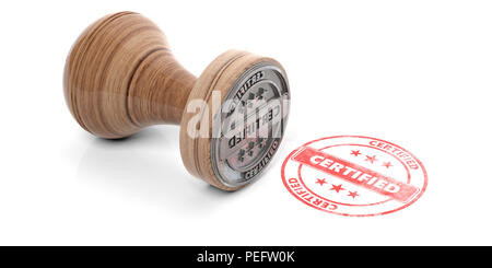 Certified Stamp. Wooden Round Stamper and Stamp with Text
