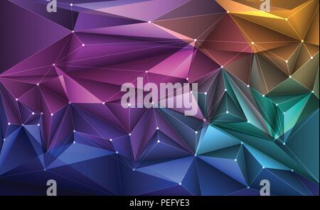 Vector 3D Illustration Geometric, Polygon, Line,Triangle pattern shape with molecule structure. Polygonal with blue purple, yellow background. Abstrac Stock Vector