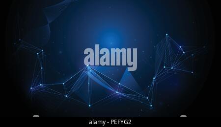 Abstract futuristic, Molecules technology with polygonal pattern shape with mesh lines on dark blue background. Vector molecular and dna structure des Stock Vector