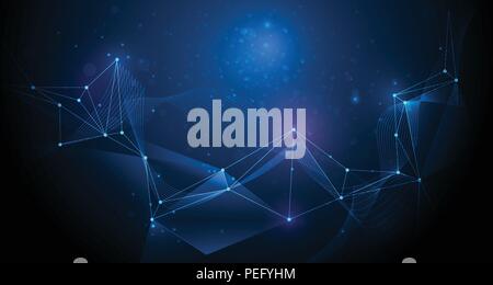 Abstract futuristic, Molecule technology with polygonal pattern with mesh lines and bokeh on dark blue background. Vector molecular and dna structure  Stock Vector