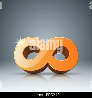 Yellow infinity, realistic 3d icon. Stock Vector