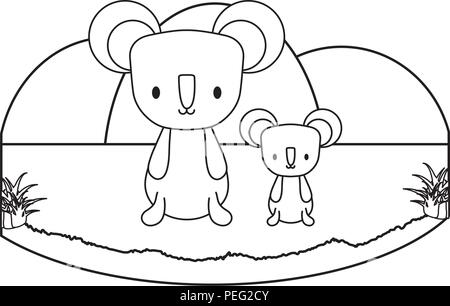 cute koalas in the grass over white background, vector illustration Stock Vector