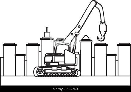 crane truck over city buildings and  white background, vector illustration Stock Vector