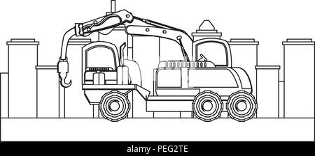 crane truck icon over city buildings and white background, vector illustration Stock Vector