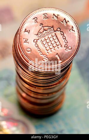 Pile of British pennies Stock Photo