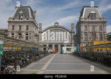 Ostend railway station with biycyle storage sheds Stock Photo