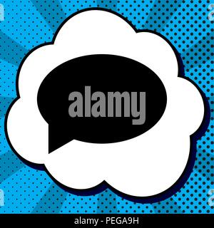 Speech bubble icon. Vector. Black icon in bubble on blue pop-art background with rays. Stock Vector