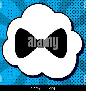 Bow Tie icon. Vector. Black icon in bubble on blue pop-art background with rays. Stock Vector