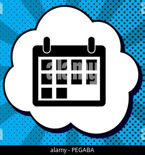 Calendar sign illustration. Vector. Black icon in bubble on blue pop-art background with rays. Stock Vector
