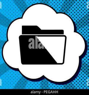 Folder sign illustration. Vector. Black icon in bubble on blue pop-art background with rays. Stock Vector