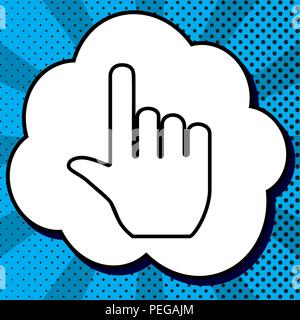 Hand sign illustration. Vector. Black icon in bubble on blue pop-art background with rays. Stock Vector