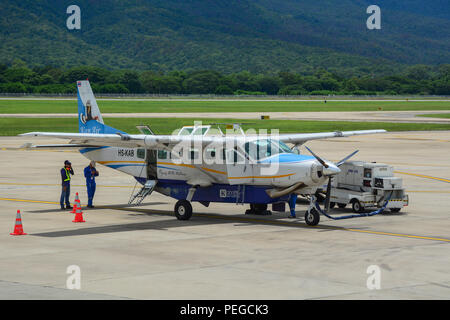 Chiang Mai, Thailand - Jun 22, 2016. A Kan Air Cessna 208B Grand Caravan taxiing on runway of Chiang Mai Airport (CNX). Stock Photo