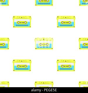 Vintage seamless pattern with analogue music cassettes. 80s Loopable background with magnetic audio tapes Stock Vector
