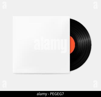 Vintage vinyl records out of the box template. Empty gramophone cover mockup Stock Vector
