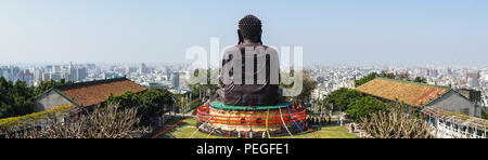 Changhua cityscape panorama view with the back of Baguashan great Buddha statue from mount Bagua in Taiwan Stock Photo