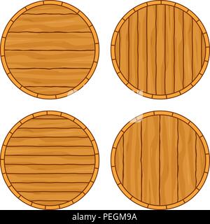 Cartoon barrel top set with copy space. Template for ad sign. Alcoholic beverage themed vector illustration for poster, leaflet, certificate, flayer,  Stock Vector